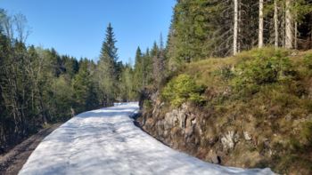 Svartvannsveien kan by på lengre strekninger med skiføre, men de bare partiene blir større for hver dag med den varmen vi har nå.