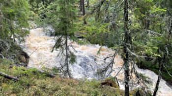 Etter den kraftige nedbøren det siste døgnet er det mye vann – og lyd – i Valbekken.